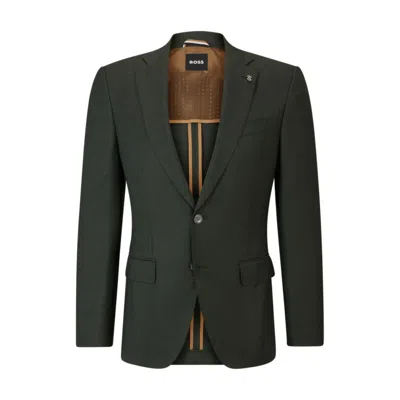 Shop Hugo Boss Slim-fit Jacket In Wool Twill In Green