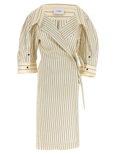 Shop Nude Striped Shirt Dress Dresses In White/black