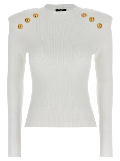 Shop Balmain Logo Button Sweater Sweater, Cardigans In White