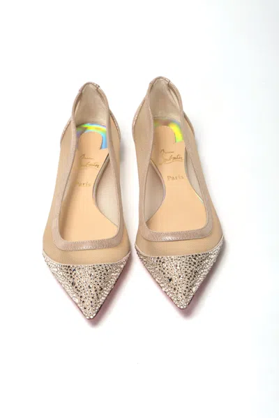 Christian Louboutin Silver Flat Point Toe Crystals Shoe In Silver