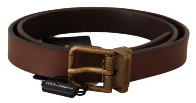 Dolce & Gabbana Brown Leather Rustic Buckle Cintura Belt In Brown