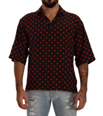 Shop Dolce & Gabbana Elegant Silk Polka Dots Button-down Men's Shirt In Black And Red