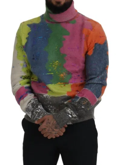 Dolce & Gabbana Multicolor Turtleneck Pullover Mohair Sweater In Multicolor