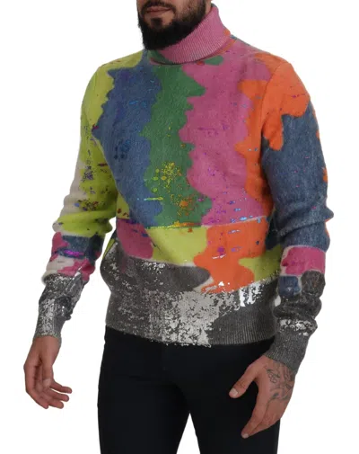 Dolce & Gabbana Multicolor Turtleneck Pullover Mohair Sweater In Multicolor