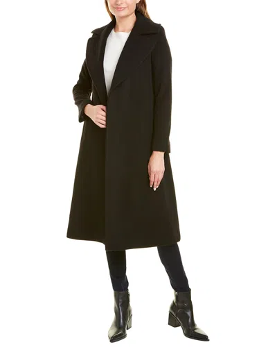 Shop Fleurette Long Wool Wrap Coat In Black