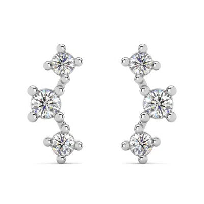 Pompeii3 1/5ct Tw 3-stone Diamond Crawler Earrings 14k Gold Studs Lab Grown 1/3" Tall In Silver