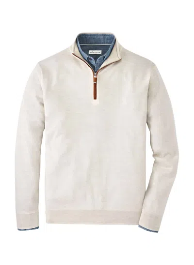 Shop Peter Millar Autumn Crest Suede Trim Quarter-zip Sweater In Ivory In White