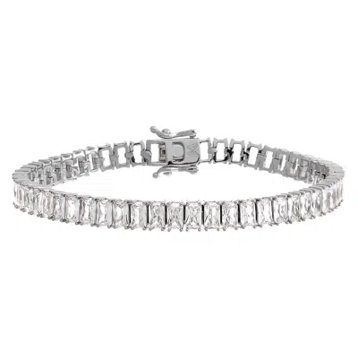 Adina Eden Cz Emerald Cut Tennis Bracelet In Silver