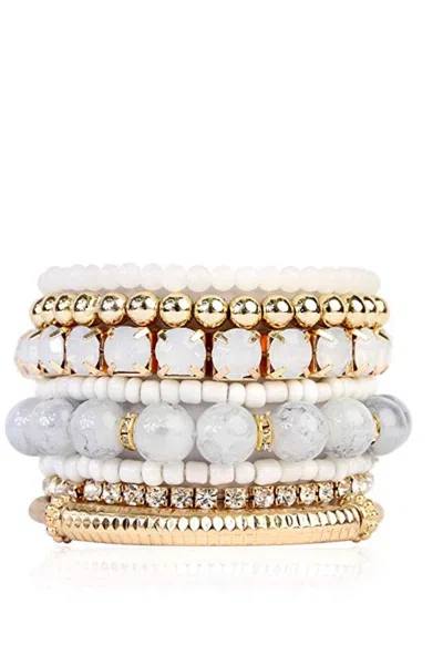 Liv Oliver 18k Gold Multi Gemstone White Crystal Bracelet Set In Silver
