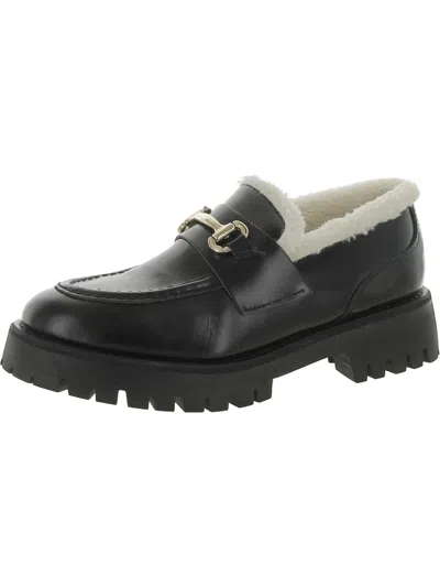 Steve Madden Approach-f Womens Faux Fur Lined Block Heel Loafers In Black