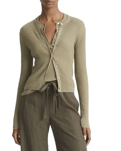 Shop Vince Ribbed Cashmere & Silk-blend Cardigan In Green
