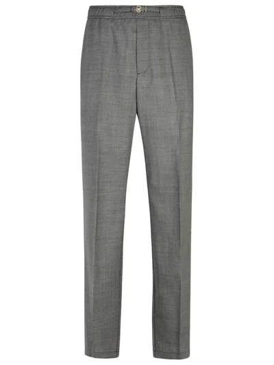 Versace Tapered-leg Houndstooth Wool Pants In Gray