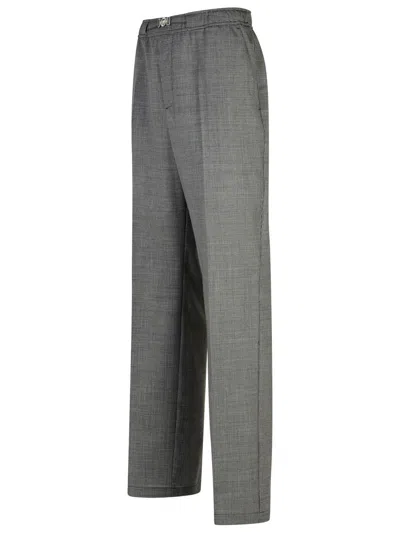 Versace Tapered-leg Houndstooth Wool Pants In Gray