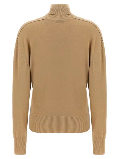 Burberry High-neck Wool Sweater With Logo Intarsia In Beige