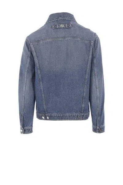 Fendi Collared Button-up Jacket In Blue Denim