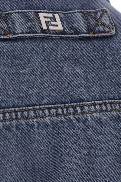 Fendi Collared Button-up Jacket In Blue Denim