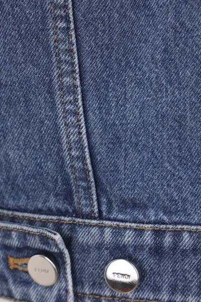 Fendi Collared Button-up Jacket In Blue Denim