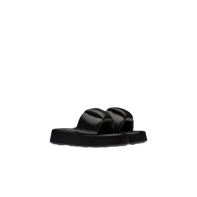 Miu Miu Padded Leather Sandals In Black
