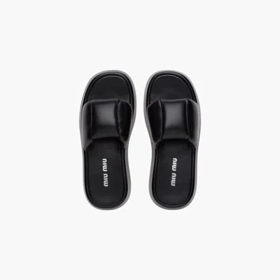 Miu Miu Padded Leather Sandals In Black