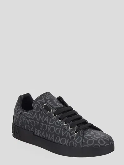 Shop Dolce & Gabbana Coated Jacquard Portofino Sneakers In Black