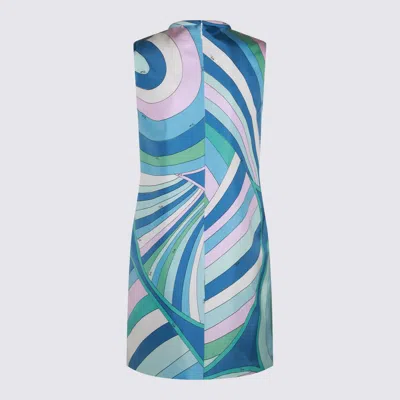 Shop Pucci Blue And Multicolor Silk Mini Dress In Celeste/bianco