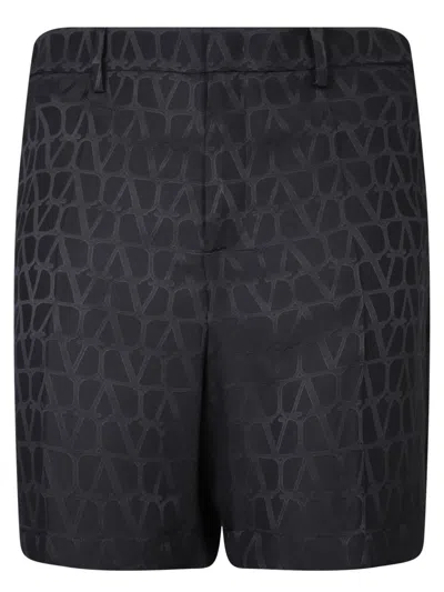 Valentino Iconic Silk Bermuda Shorts With Jacquard Motif In Black