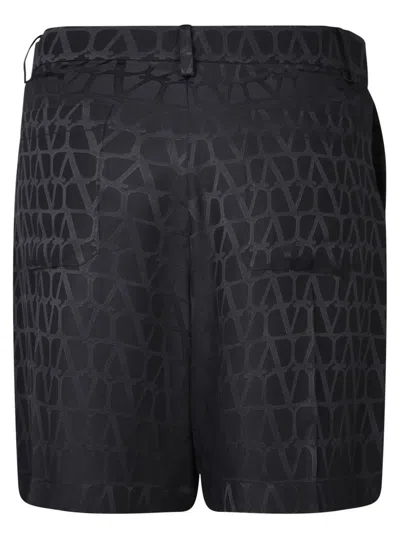 Valentino Iconic Silk Bermuda Shorts With Jacquard Motif In Black