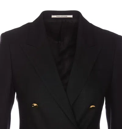 Tagliatore Double-breasted Wool Jacket Peak Lapels In Black