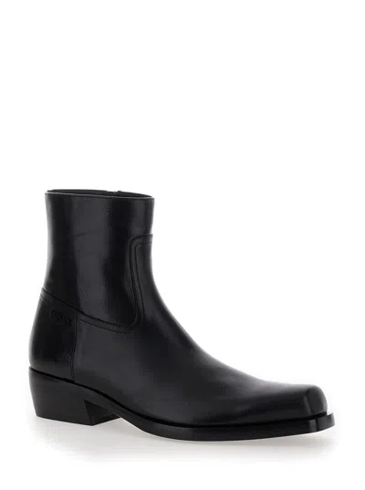 Shop Versace Black Leather Ankle Boots