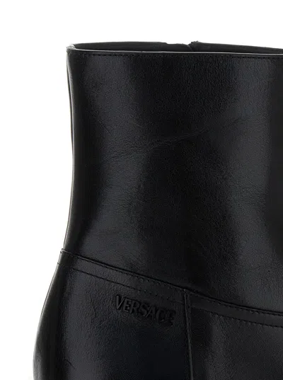 Shop Versace Black Leather Ankle Boots