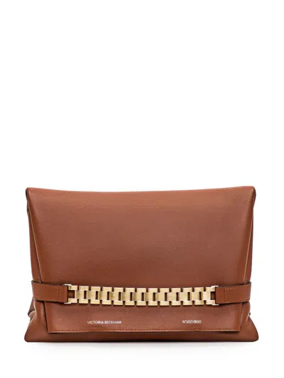 Shop Victoria Beckham Clutch Bag With Chain In Brown