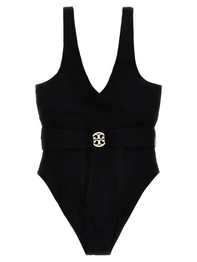 Shop Tory Burch 'miller Plunge' One-piece Swimsuit In Black