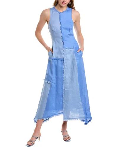 Shop Nicholas Thalassa Patchwork Fringe Linen Midi Dress In Blue
