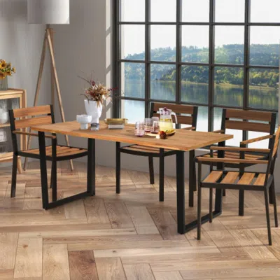 Hivvago 6-person Acacia Wood Outdoor Dining Table With 2 Inch Umbrella Hole