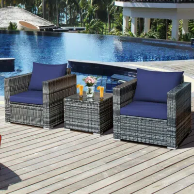 Hivvago 3 Pcs Patio Rattan Furniture Bistro Sofa Set With Cushioned-white