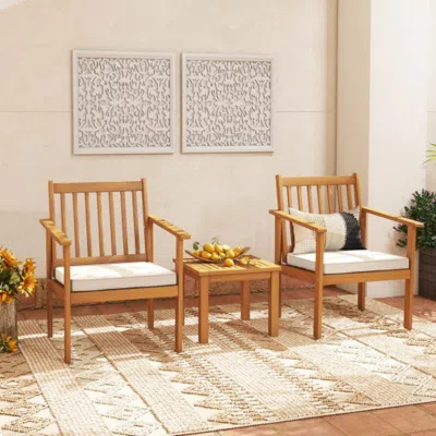 Hivvago 3 Pieces Patio Wood Furniture Set With Soft Cushions For Porch-white