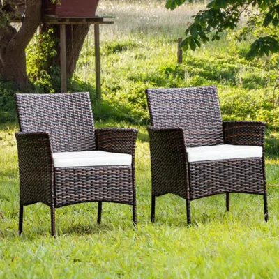Hivvago 2 Pieces Outdoor Pe Rattan Armchairs With Removable Cushions