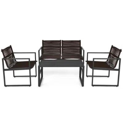 Hivvago 4 Pieces Patio Furniture Conversation Set With Sofa Loveseat
