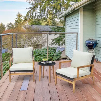 Hivvago 3 Pieces Patio Furniture Set With Cushioned Chairs And Tempered Glass Side Table-brown
