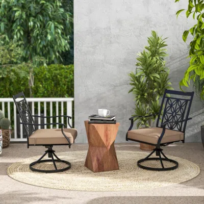 Hivvago 2 Pieces Patio Swivel Chairs With Blossom Pattern Backrest And Cushions-black