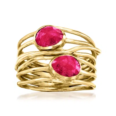 Ross-simons Ruby Multi-row Ring In 18kt Gold Over Sterling In Red