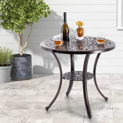 Hivvago Patio Cast Aluminum Table 31 Inch Diameter Round Table With Umbrella Hole-copper