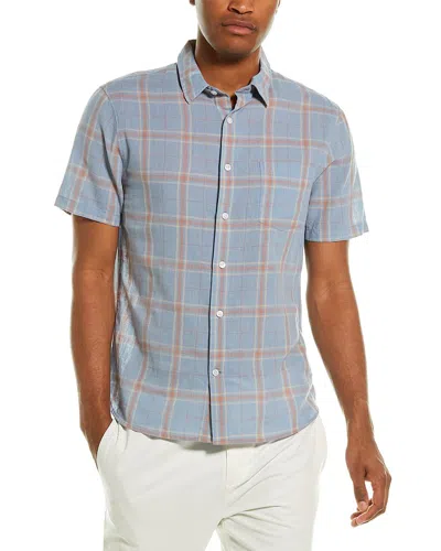 Shop Vince Classic Fit Linen-blend Woven Shirt In Blue