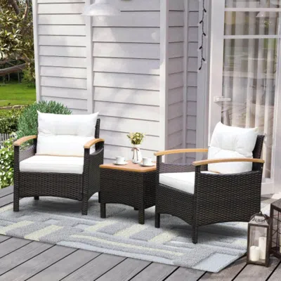 Hivvago 3 Pieces Patio Rattan Furniture Set With Removable Cushion-navy