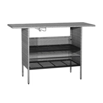 Hivvago Outdoor Patio Wicker Bar Table With Metal Shelves