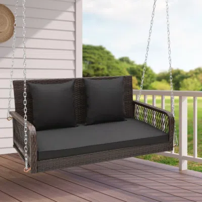 Hivvago 2-person Outdoor Wicker Porch Swing With Seat And Back Cushions-beige