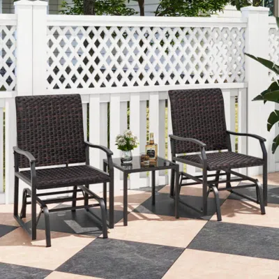 Hivvago 3 Piece Patio Gliding Set With Tempered Glass Coffee Table All Weather-brown