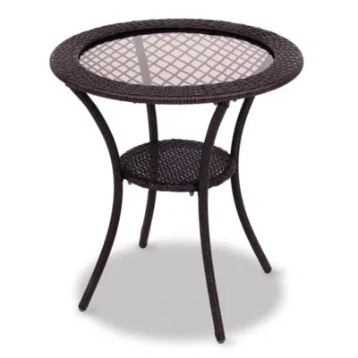 Hivvago Round Rattan Wicker Coffee Table With Lower Shelf