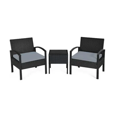 Hivvago 3 Pieces Outdoor Rattan Patio Conversation Set With Seat Cushions-red