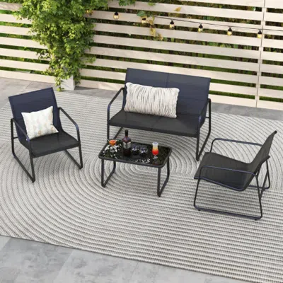 Hivvago 4 Pieces Outdoor Conversation Set With Tempered Glass Coffee Table-black